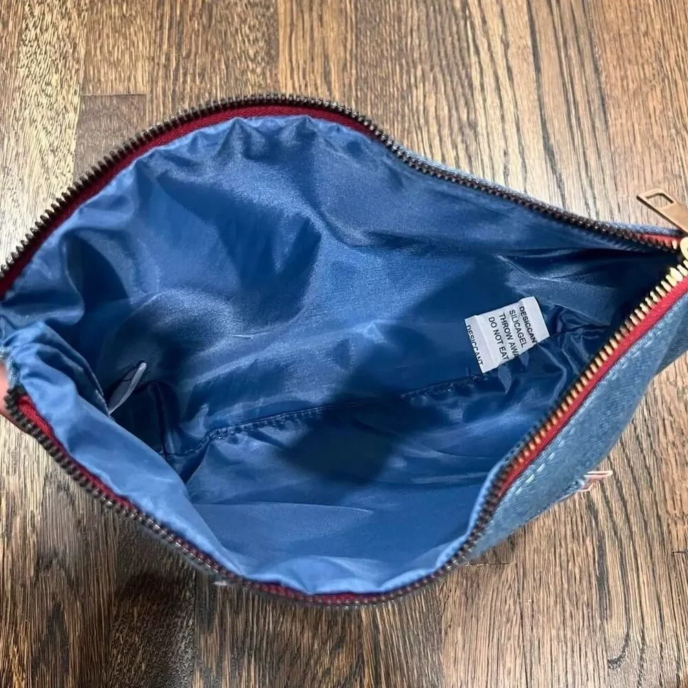 true religion cosmetics jean bag blue denim / navy makeup bag toiletry